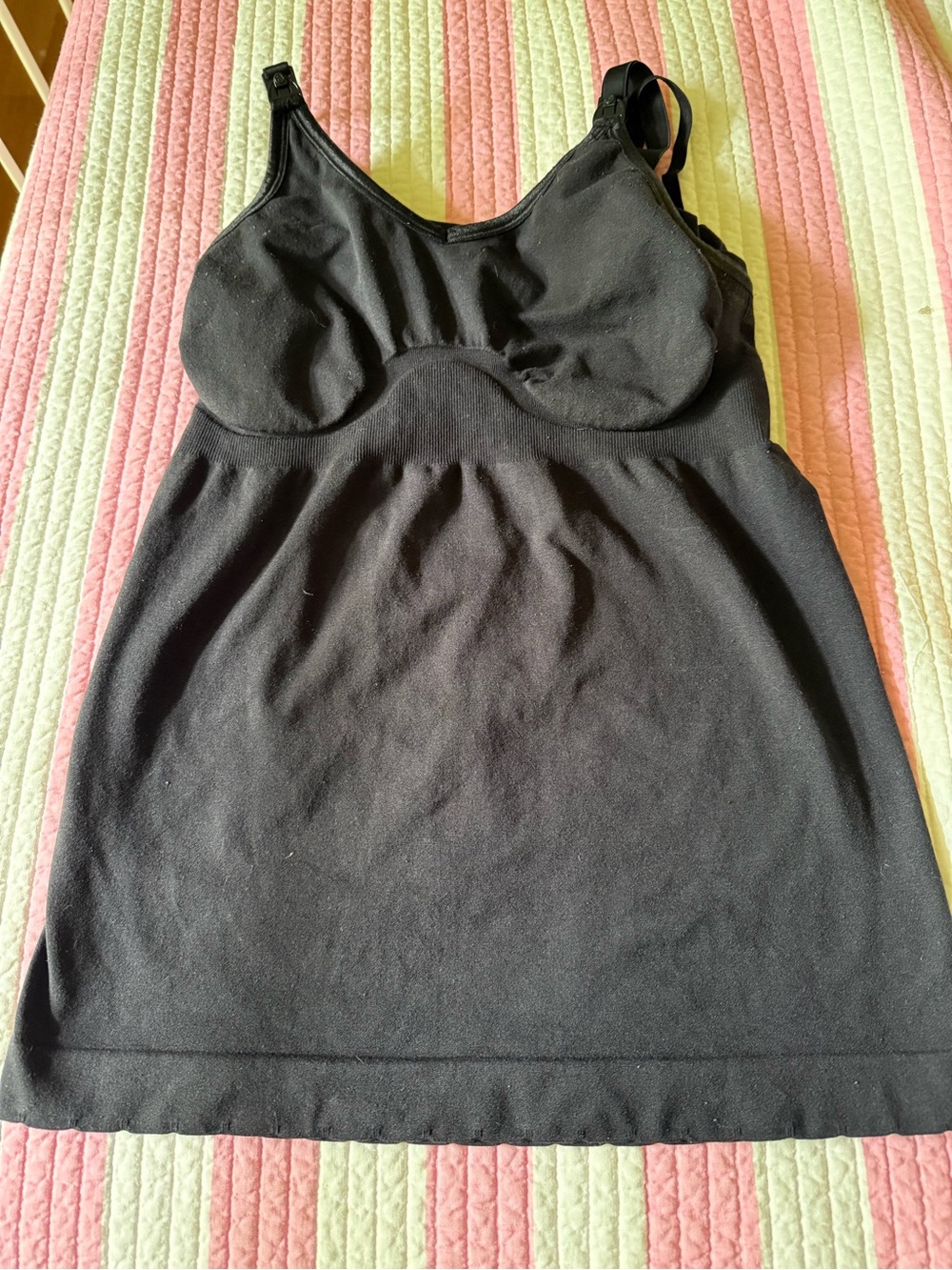 Black Built-In Bra Tank Top, great for breastfeeding